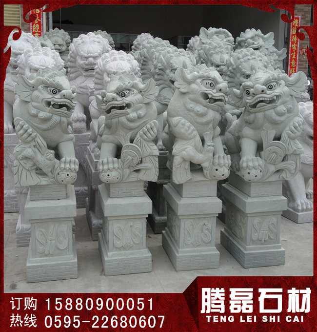 福建芝麻灰石雕狮子  654芝麻白小石狮子 青石北京狮批发