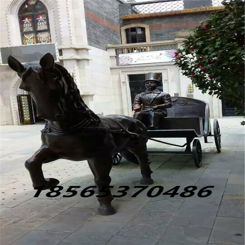 商业街树脂雕塑摆放玻璃钢仿铸铜商人驾马拉车雕像定制