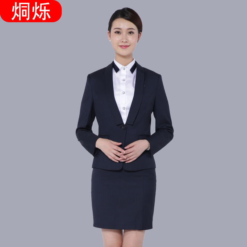 湖南职业装定做职业装女套装长袖两粒扣商务正装厂家来样定做