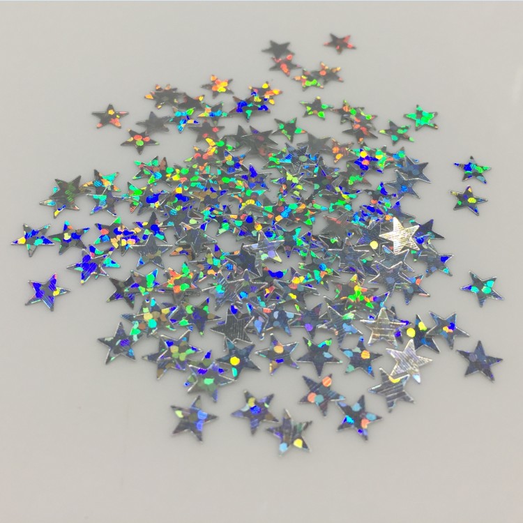 PVC镭射银五角星亮片5mm 装饰星星批发各色镭射闪光片