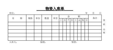 邢台天健  物资入库单   无碳三联带封面