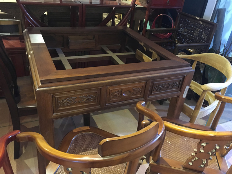 仿古实木电动麻将机家具定制 中式博物馆家具定制