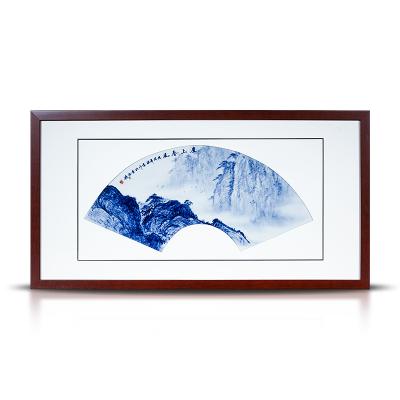 厂家定制瓷板画  手绘青花山水瓷板画 室内装饰画