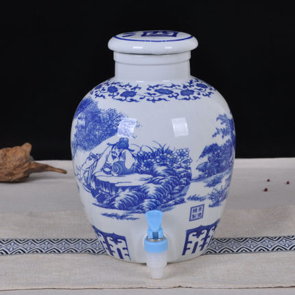 青彩酒坛酒缸 家用密封小泡酒罐 带***10斤酒壶泡酒缸