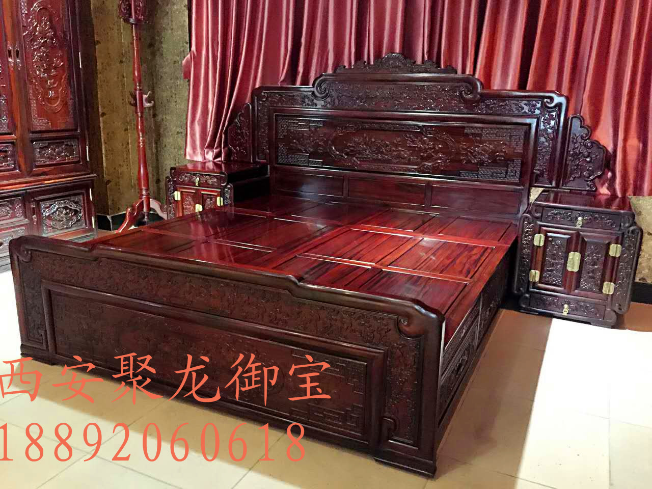 西安老榆木中式床厂家定做
