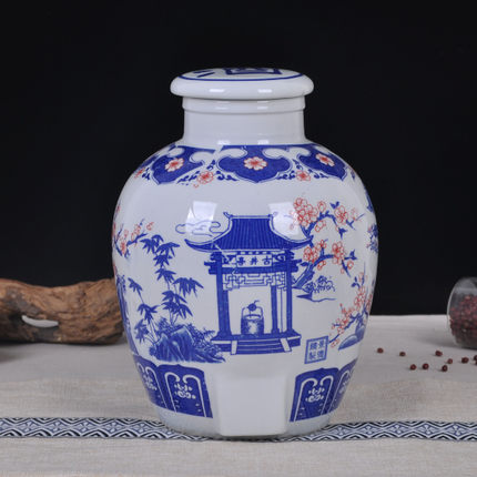景德镇陶瓷青花粉彩10斤装密封酒坛 可带***酒罐酒壶