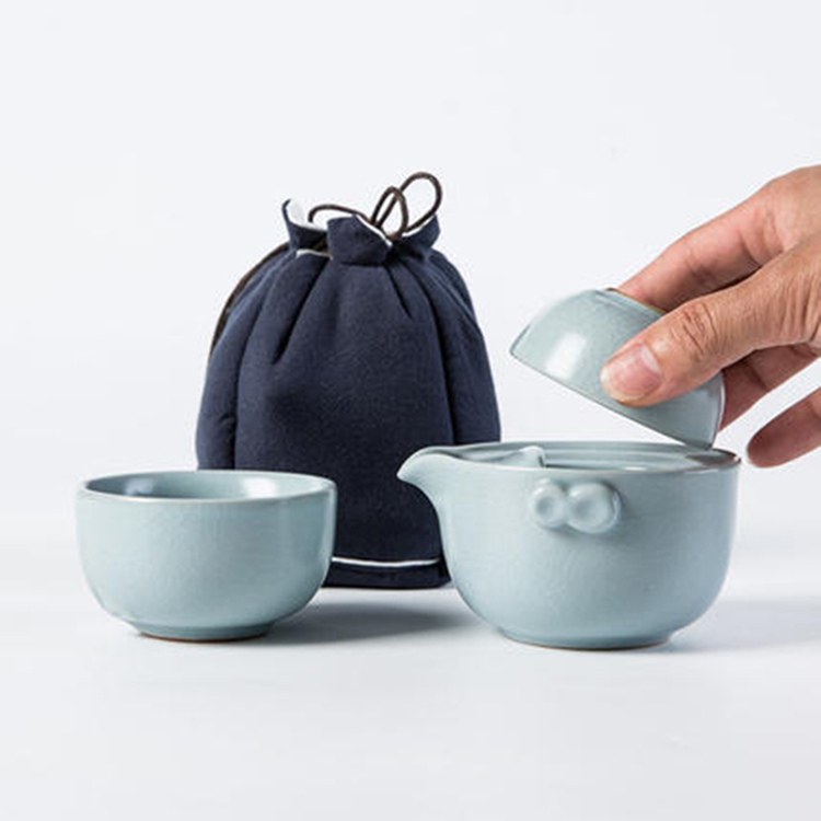 汝窑快客杯一壶一杯单人便携旅行 景德镇茶具套装陶瓷功夫茶杯