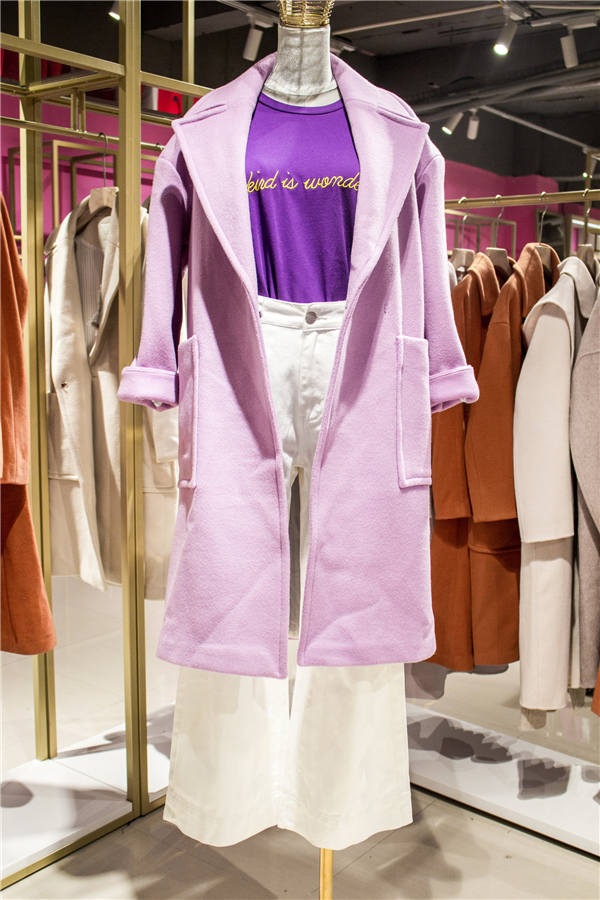 秋冬新款减龄双面羊绒大衣折扣女装中长款毛呢外套修身服装批发