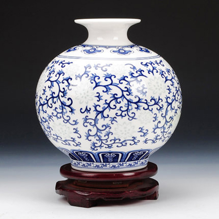 景德镇陶瓷器青花瓷骨瓷薄胎小花瓶插花现代中式客厅装饰品摆件