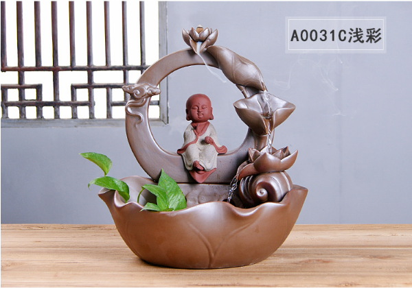 传统陶瓷工艺品摆件三圣倒流香炉雾化喷泉流水器花盆