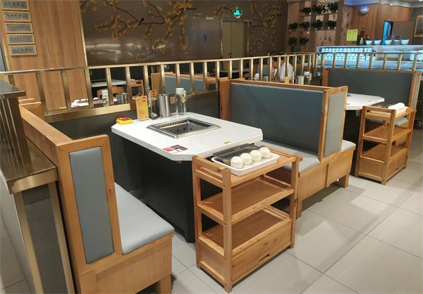 杭州火锅餐厅家具、火锅桌椅厂家、实木卡座定做