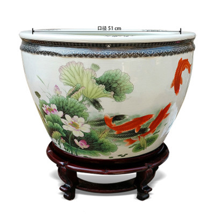景德镇陶瓷全手绘风水缸书画缸 平口特大缸 金鱼乌龟缸