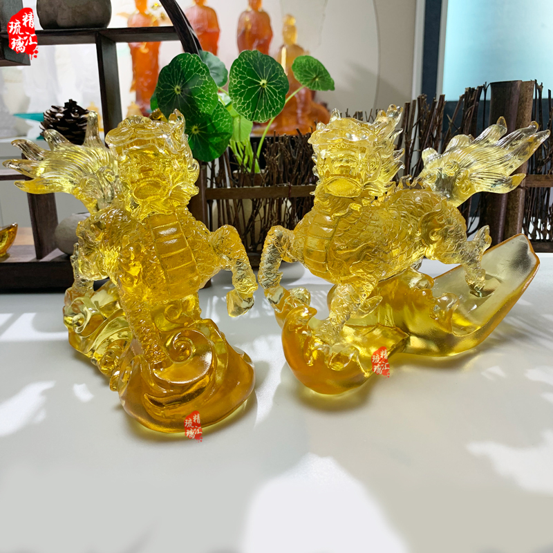 古法琉璃祥瑞麒麟开光风水送子客厅玄关家居办公装饰摆设