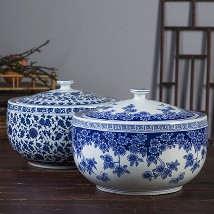 景德镇青花陶瓷米缸 10斤20斤装猪油菜籽茶油缸茶叶罐腌菜坛