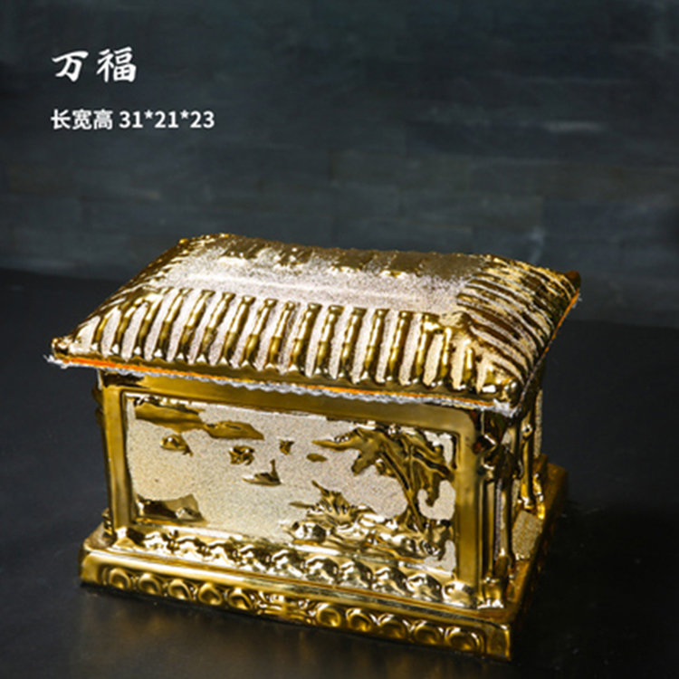 手工雕刻描金***款骨灰坛 福气宫殿棺材出口骨灰盒定制