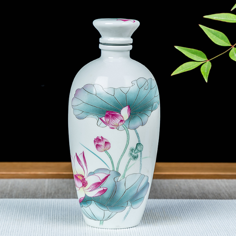 典雅陶瓷酒瓶 唐宋荷花仿古家用白酒酒壶 一斤装陶瓷空酒瓶