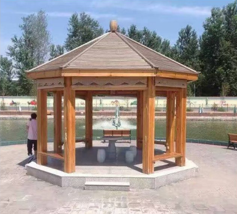高低层瓦现代四角凉亭厂家 防腐木长廊加工 古建凉亭盖瓦