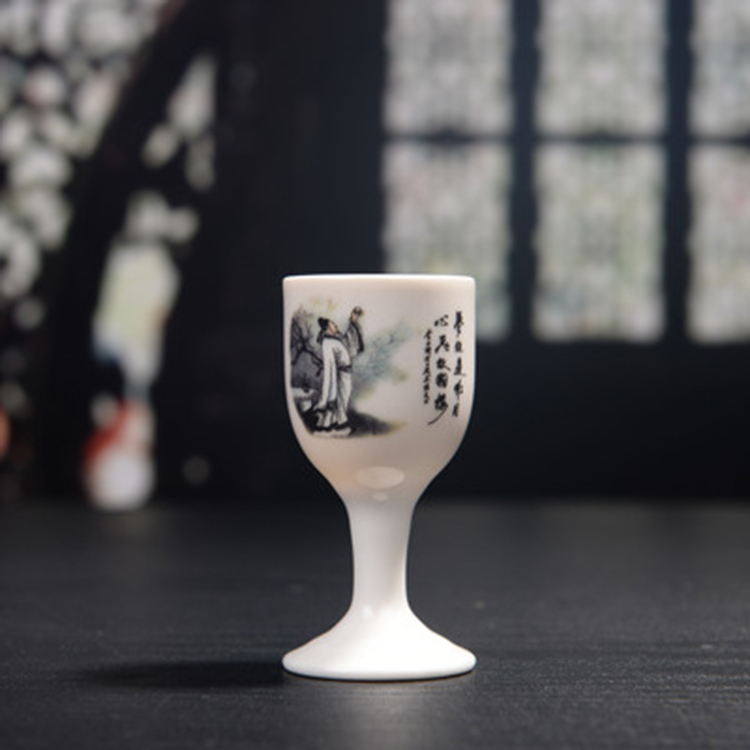 中式创意白酒杯 复古陶瓷高脚杯烈酒杯 复古敬酒杯家用酒具