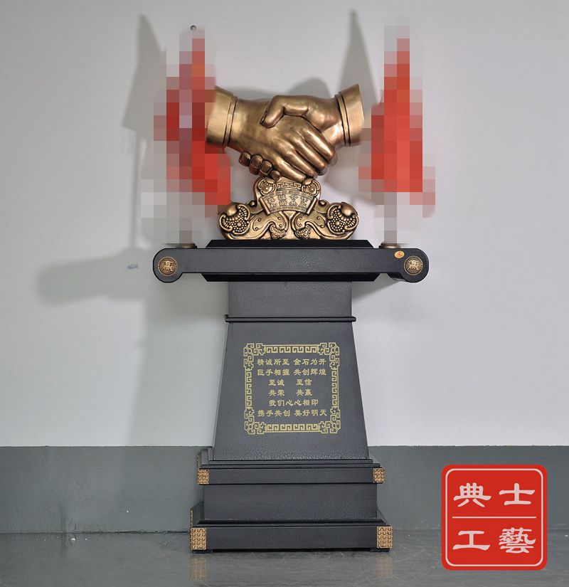 供应握手大摆件、绍兴合作共赢纪念品、商务往来赠送落地摆件厂家