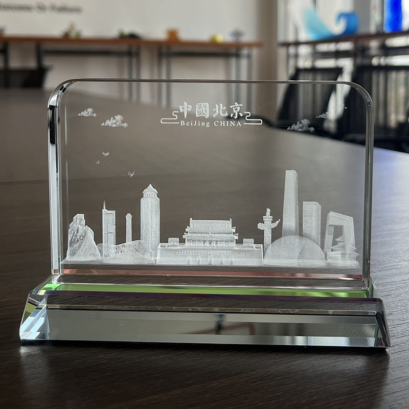 水晶内雕城市建筑物摆件 商会会议留念礼品 会员水晶奖牌