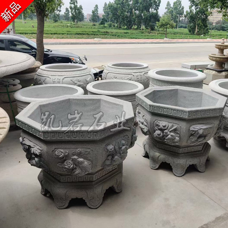 出售石雕花钵 大理石花盆雕刻 寺庙酒店装饰 凯岩石业